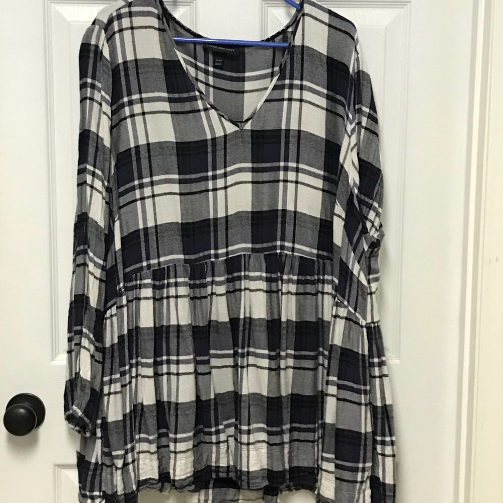 Lane Bryant Navy & White Plaid Babydoll Top 26/28